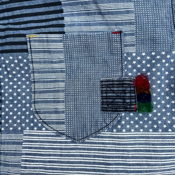 Koto Patchwork Denim Shirt Button Down Long Sleeve with Embroidery - Picture 6 of 16